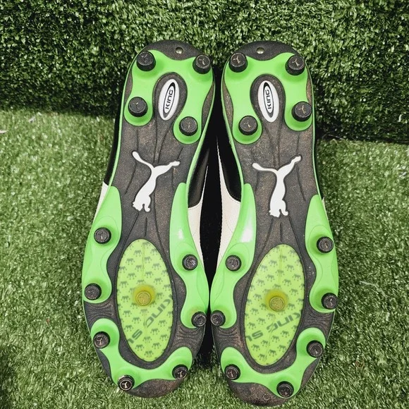Puma King SL Finale FG Black Leather Green Soccer Football Cleats Mens Size 8.5